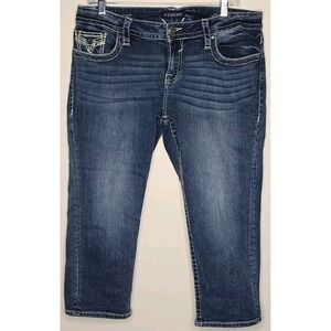 Vigoss Capri Jeans Low Rise Stretch Dark Wash Thick Stitch Heritage Fit Sz 8 L21
